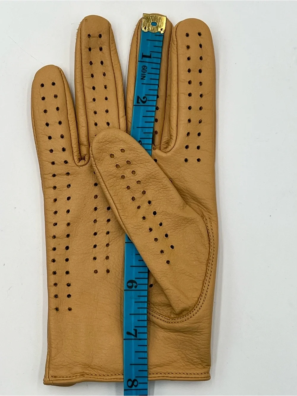 Tan Leather Gloves Full Finger Retro Moto Driving Style Snap Wrist Unisex Medium